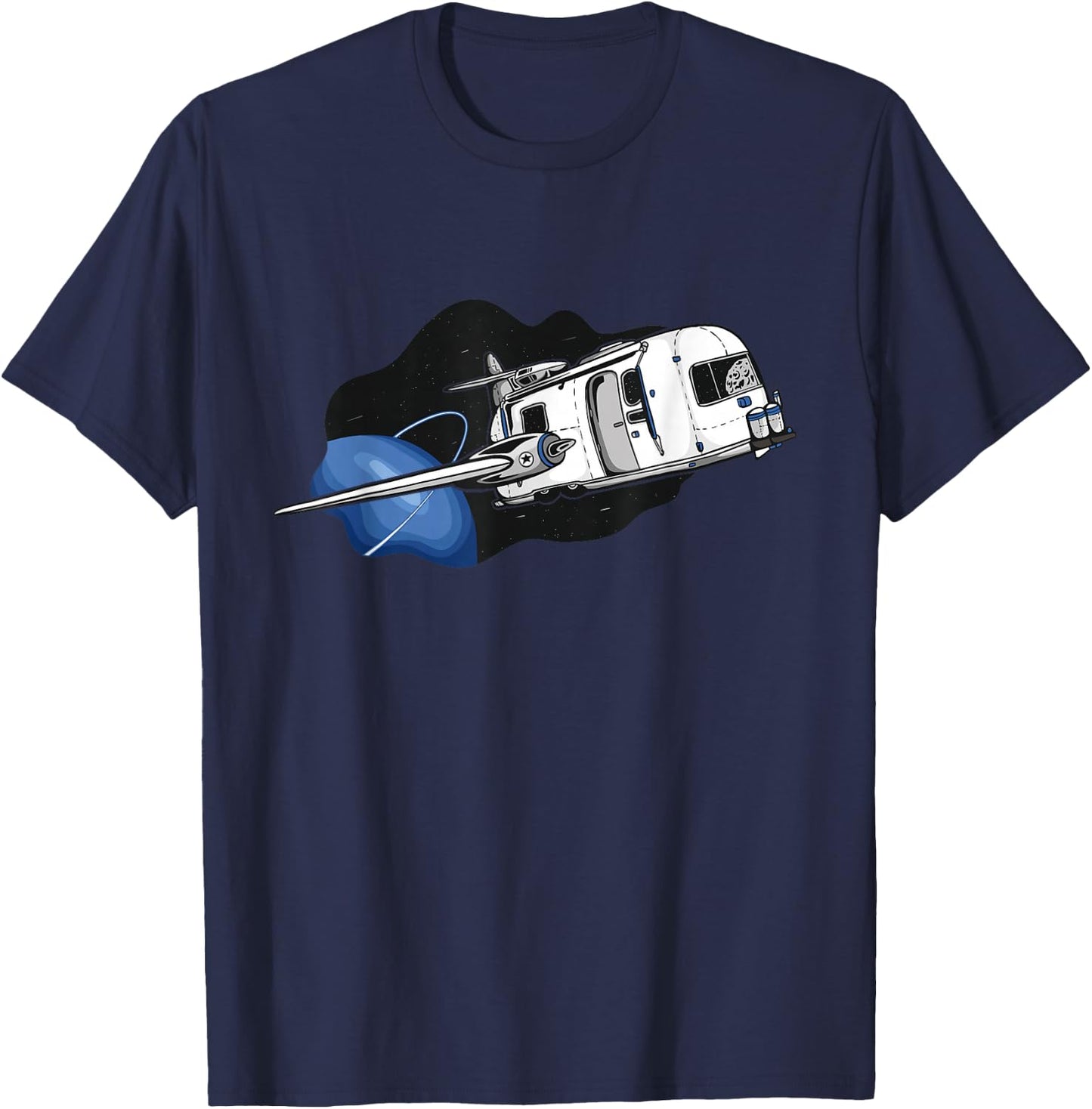 Funny Vintage Airstream Space Moon Camping trailer T-Shirt - T-Shirt | Navy