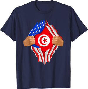 Tunisian Blood Inside Me | Tunisia Flag Gift T-Shirt - T-Shirt | Navy
