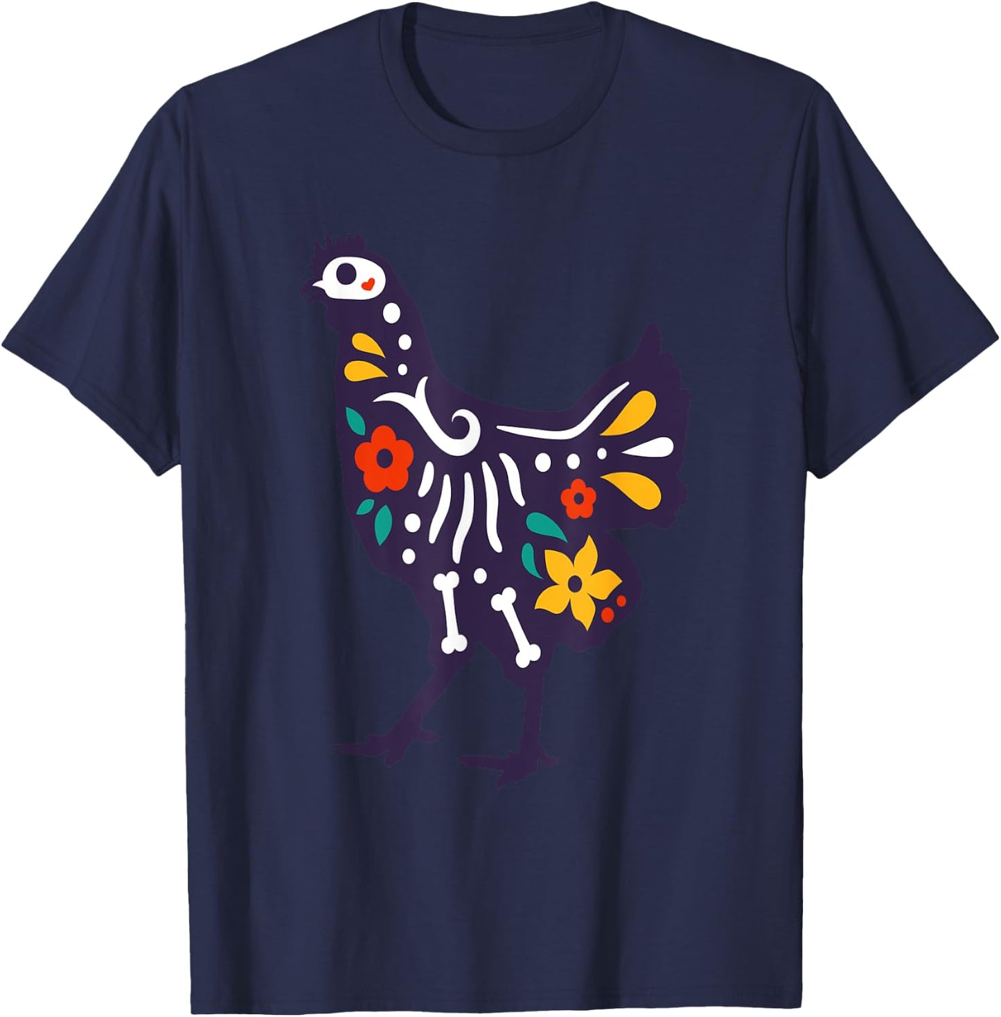 Cute Sugar Skull Day Dead Chicken Colorful Farm Lover T-Shirt - T-Shirt | Navy