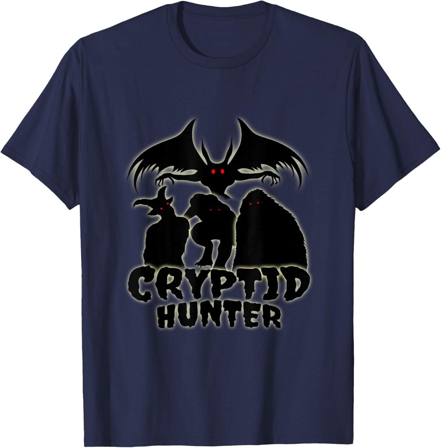 Cryptid Hunter with Goatman Memo Mothman T-Shirt - T-Shirt | Navy