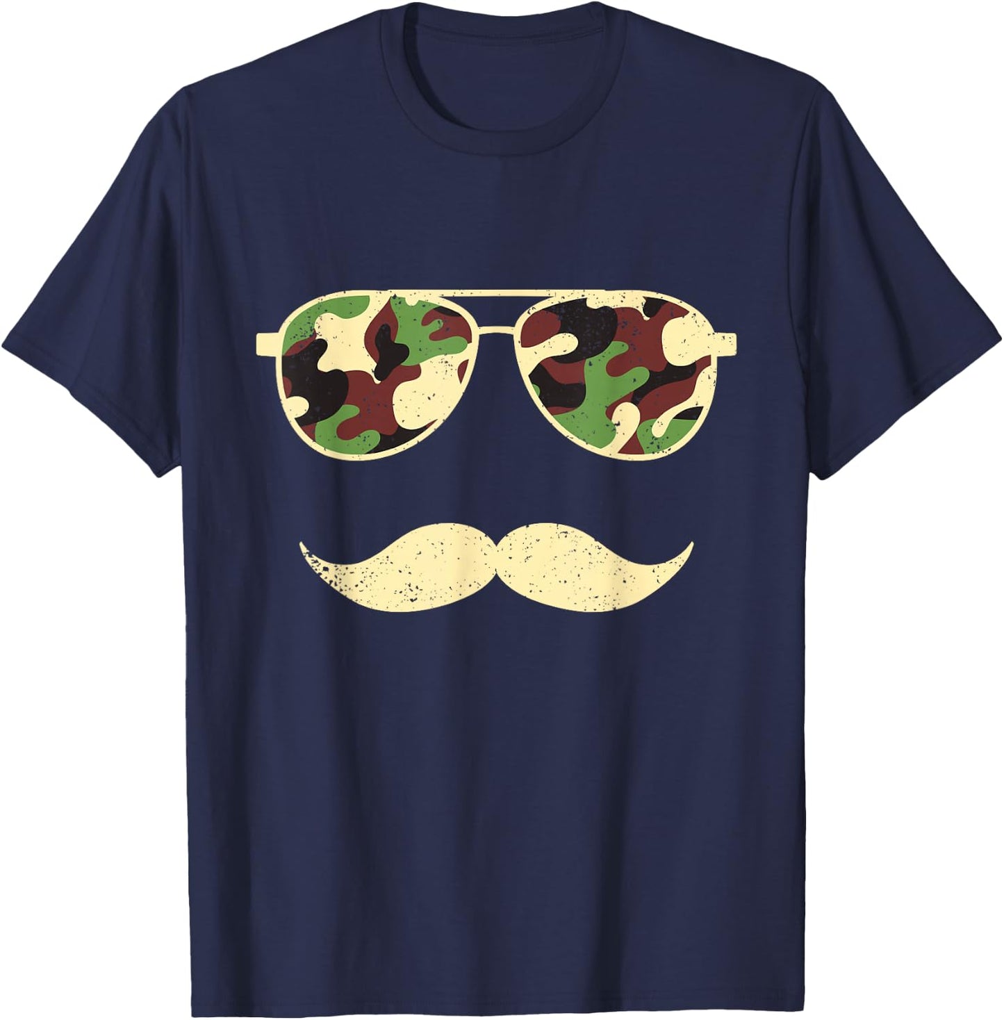 Camo Sunglasses Mustache Funny Retro Camo Veterans Day T-Shirt - T-Shirt | Navy