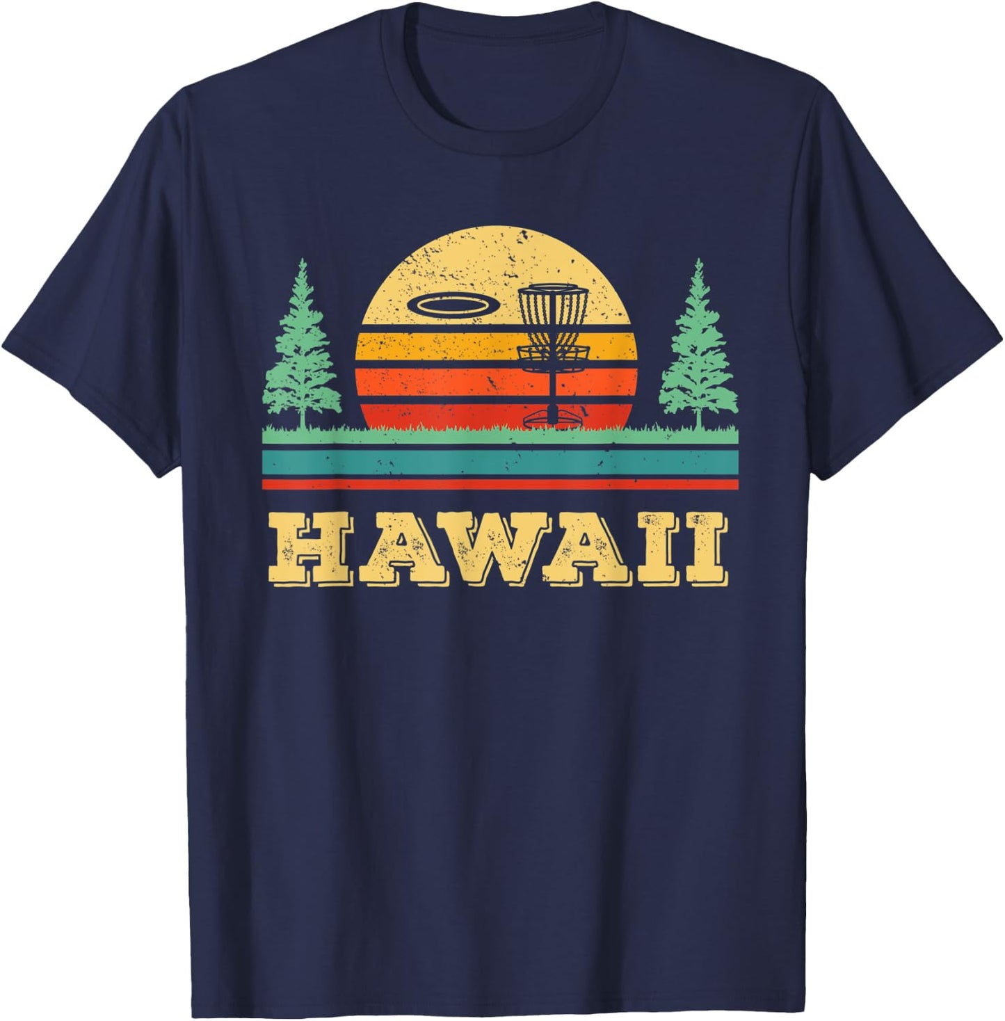 Retro Hawaii Disc Golf Vintage Disk Golfing Golfer Frisbees T-Shirt - T-Shirt | Navy