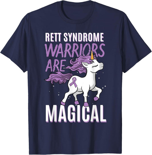 Rett Syndrome Awareness RTT Warrior Purple Ribbon Unicorn T-Shirt - T-Shirt | Navy