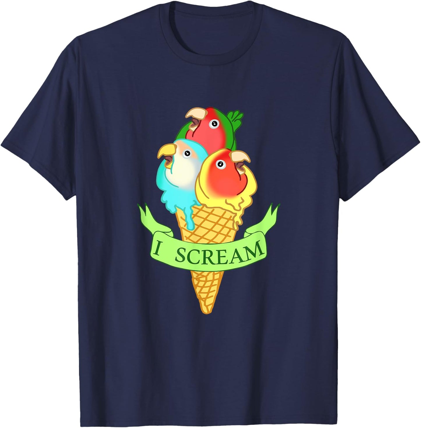 Cute Ice cream Lovebirds , Funny I Scream Parrots T-Shirt - T-Shirt | Navy