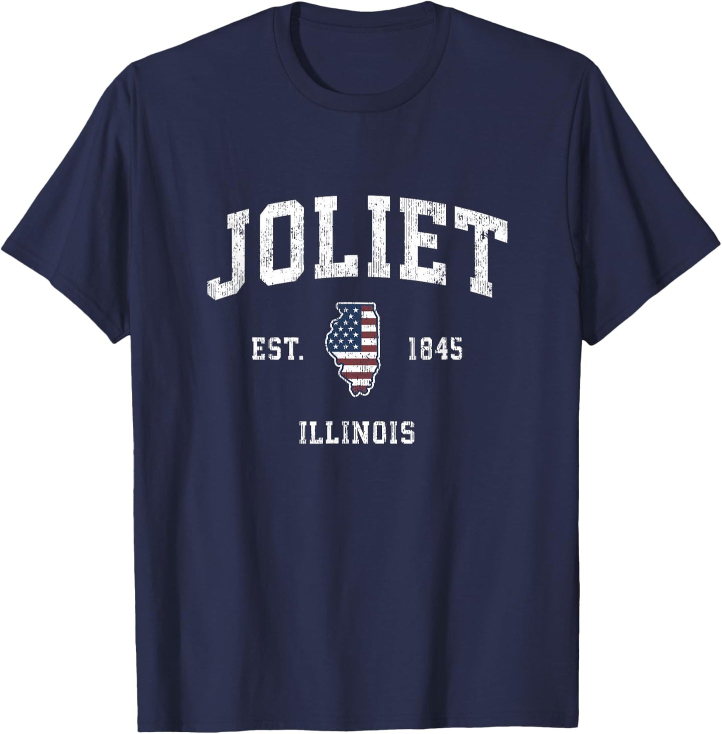 Joliet Illinois IL Vintage American Flag Sports Design T-Shirt - T-Shirt | Navy