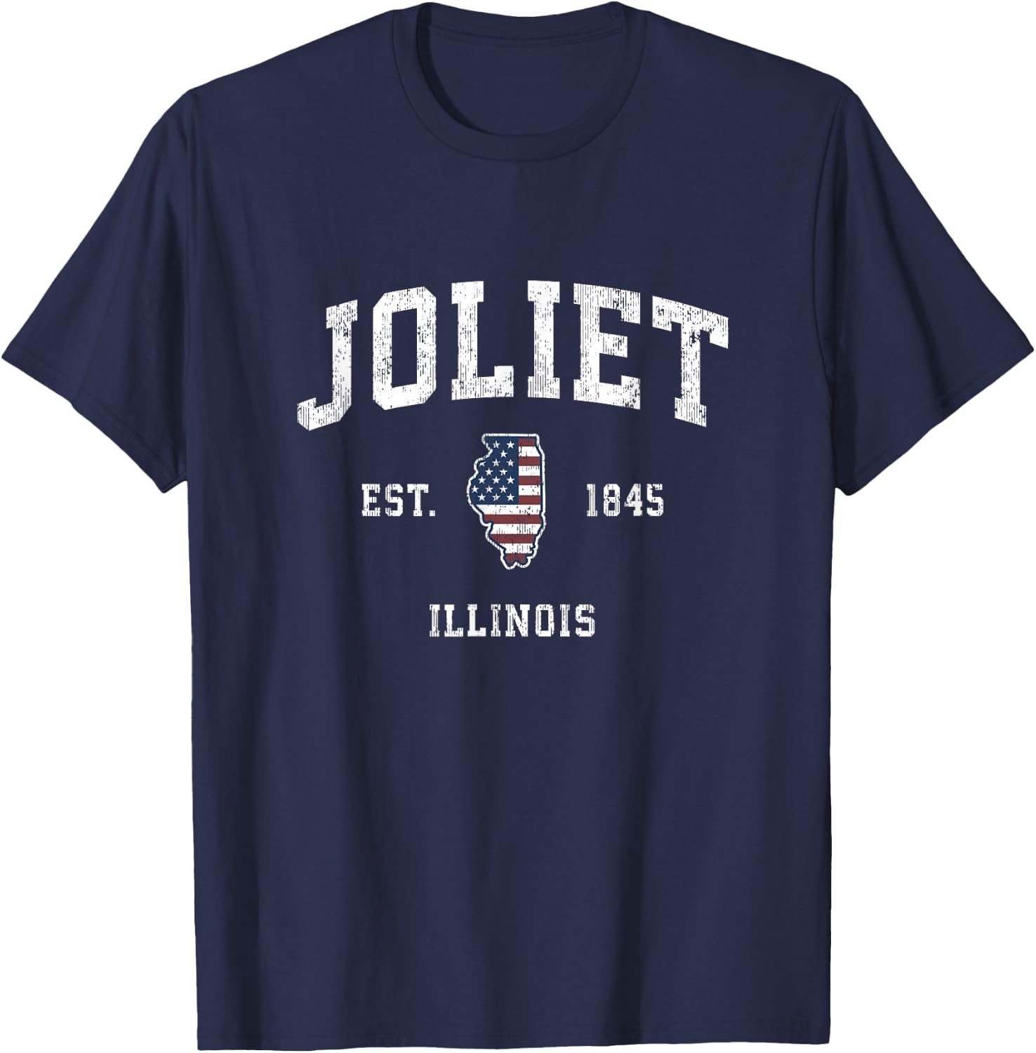 Joliet Illinois IL Vintage American Flag Sports Design T-Shirt - T-Shirt | Navy
