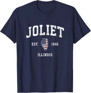 Joliet Illinois IL Vintage American Flag Sports Design T-Shirt - T-Shirt | Navy