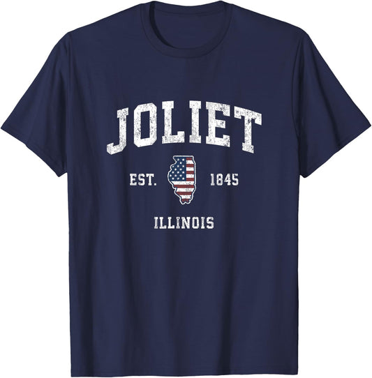 Joliet Illinois IL Vintage American Flag Sports Design T-Shirt - T-Shirt | Navy