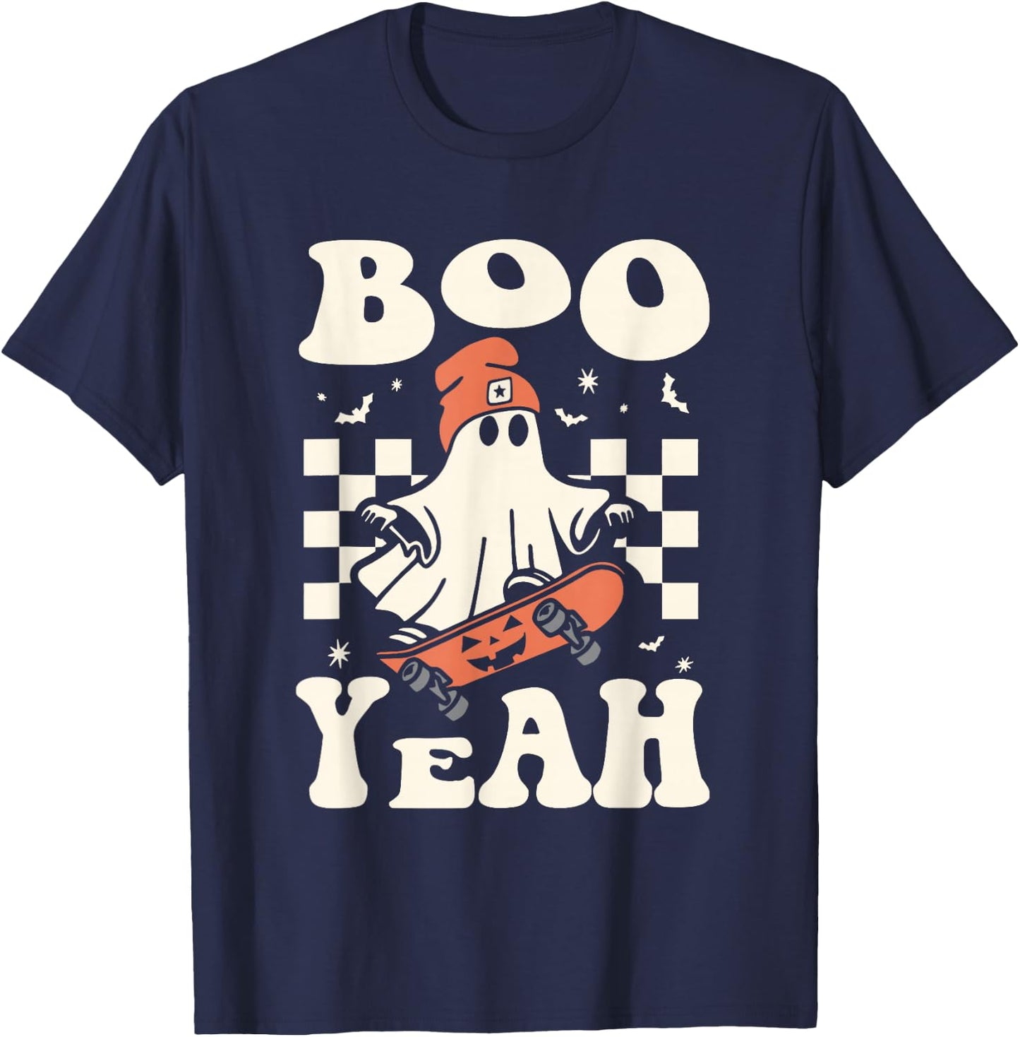 Boo Yeah Halloween Ghost Boys Retro Skateboard Toddler Kids T-Shirt - T-Shirt | Navy