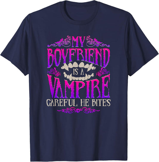 My Boyfriend Is a Vampire - Funny Halloween Design T-Shirt - T-Shirt | Navy