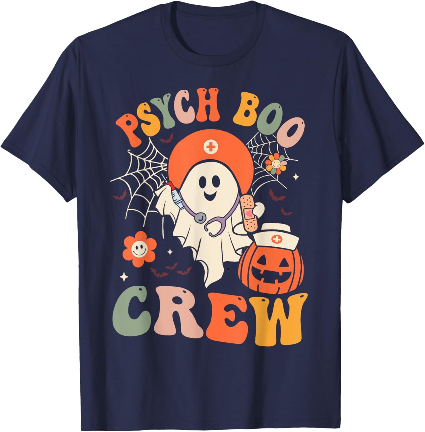 Psych Boo Crew Nurse Funny Halloween Easy Costume T-Shirt - T-Shirt | Navy