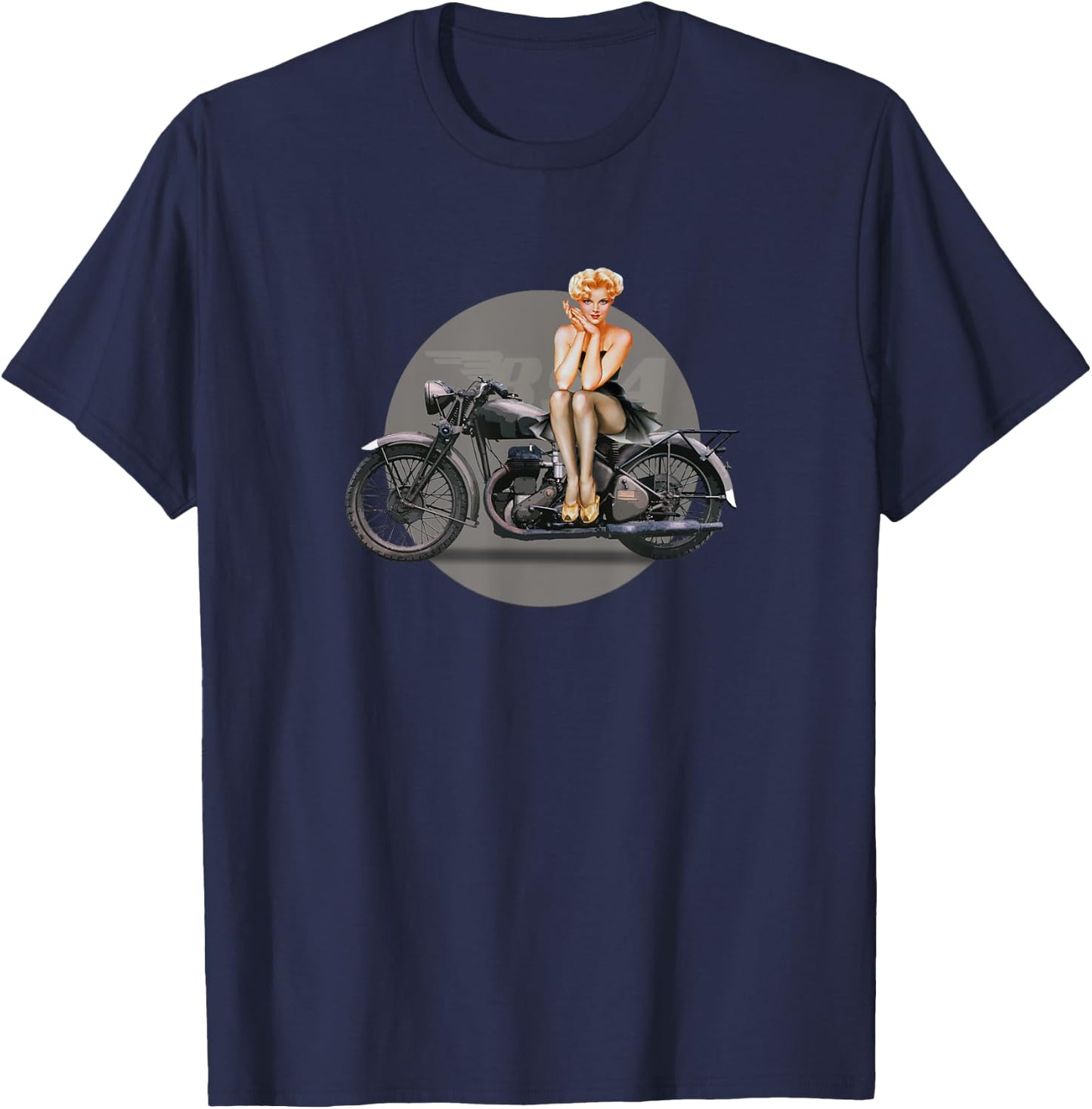 WW2 Pin Up Girl BSA Motorcycle Retro Poster T-Shirt - T-Shirt | Navy