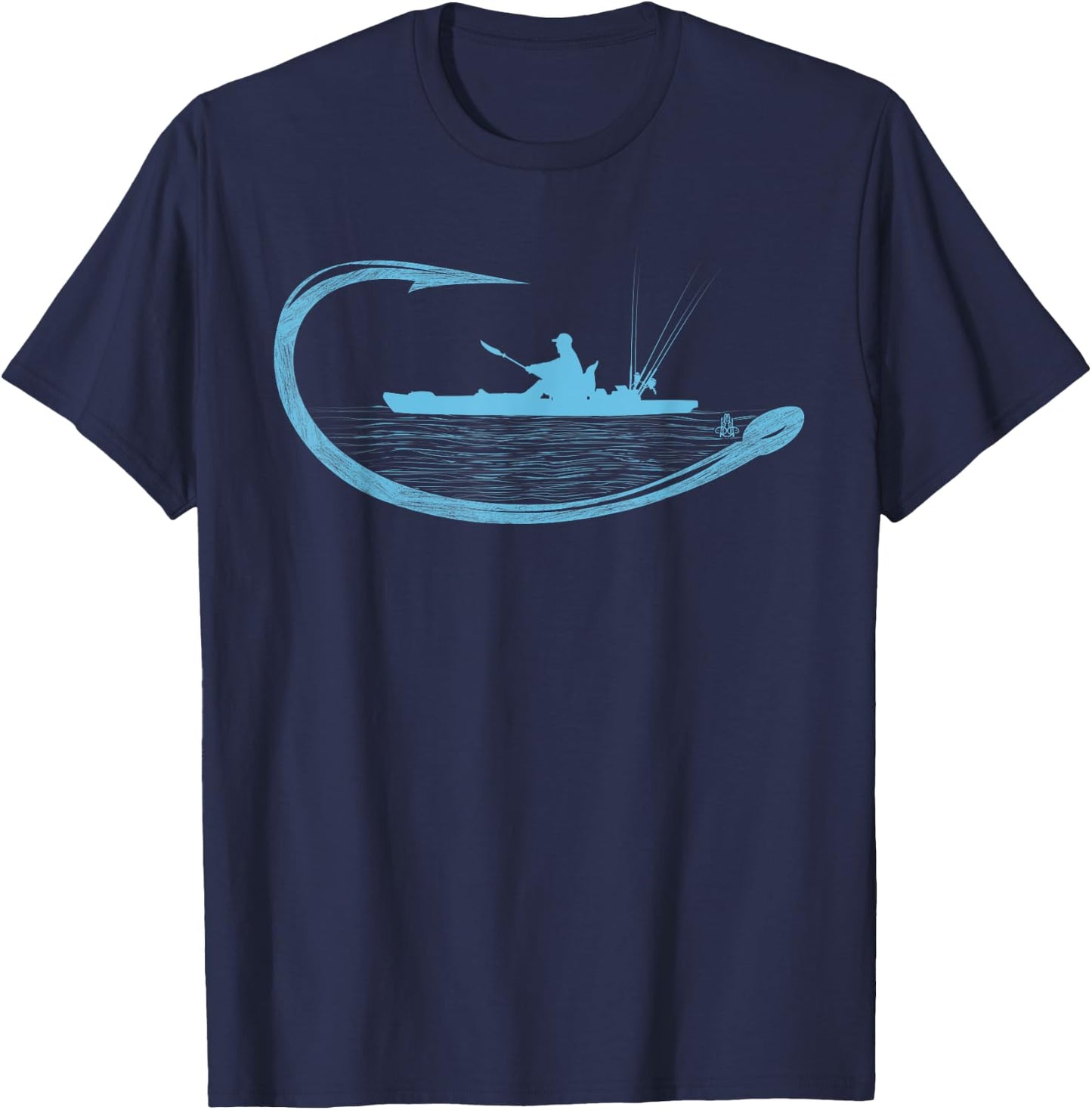 Kayak Fisherman Fishing Hook Graphic Kayaker Angling T-Shirt - T-Shirt | Navy