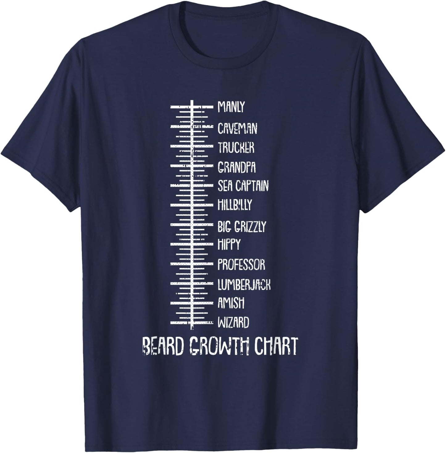 Beard Length Bearded Man Funny Measuring Chart Level Scale T-Shirt - T-Shirt | Navy