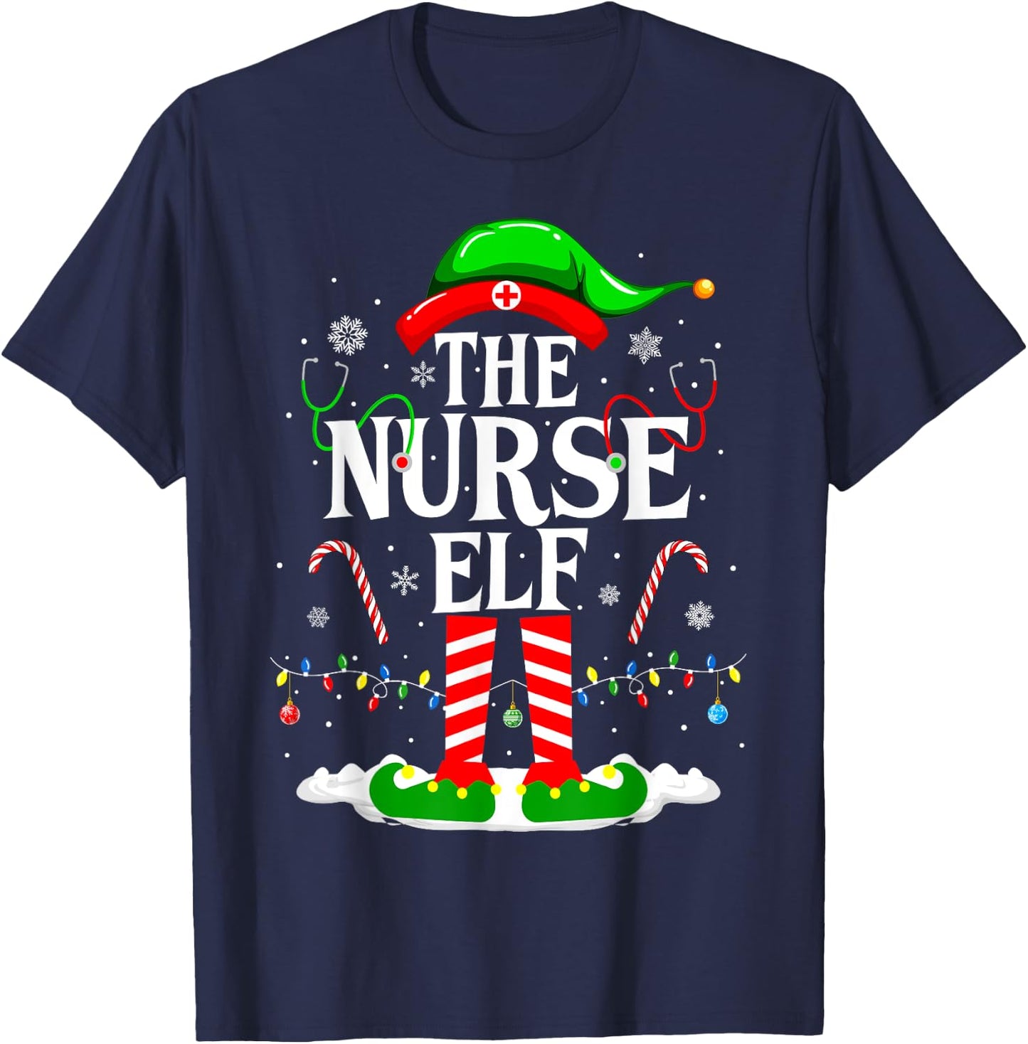The Nurse Elf Christmas Cute Elf Nursing Christmas Nurse T-Shirt - T-Shirt | Navy