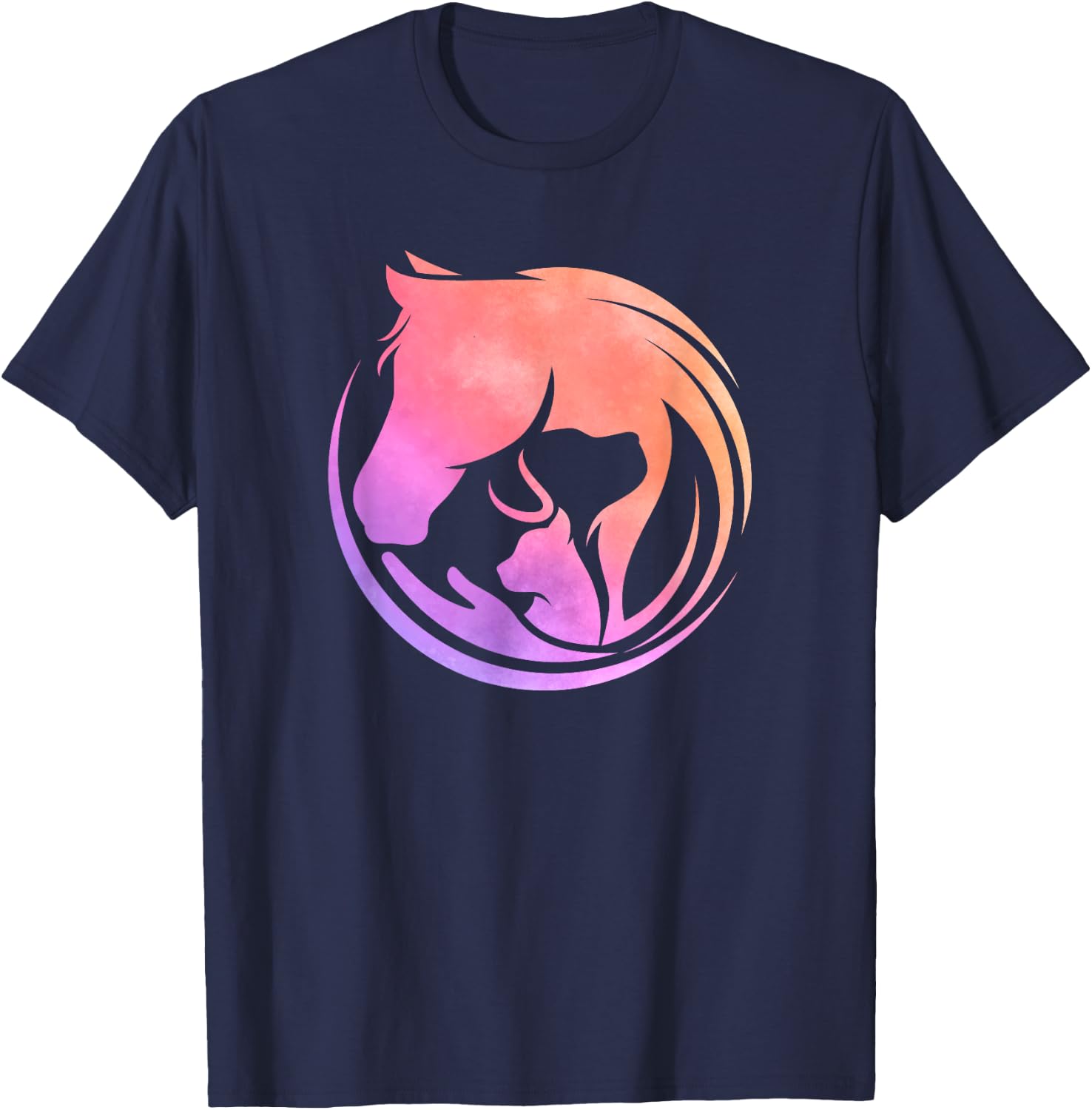 Watercolor Horse Dogs Cats Art Horseback Riding Clothes Gift T-Shirt - T-Shirt | Navy