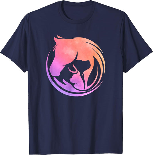 Watercolor Horse Dogs Cats Art Horseback Riding Clothes Gift T-Shirt - T-Shirt | Navy