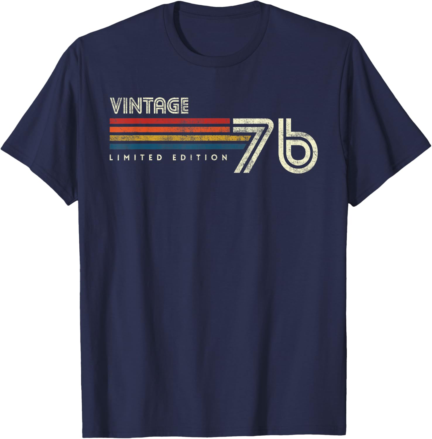 Vintage 1976 Chest Stripe Birthday T-Shirt - T-Shirt | Navy