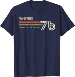 Vintage 1976 Chest Stripe Birthday T-Shirt - T-Shirt | Navy
