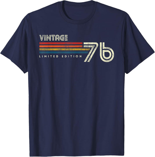 Vintage 1976 Chest Stripe Birthday T-Shirt - T-Shirt | Navy