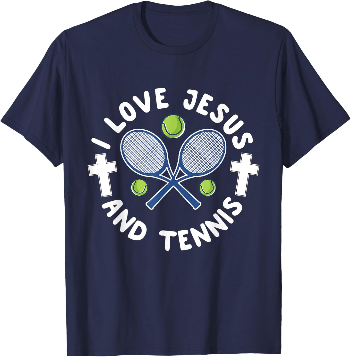 I Love Jesus And Tennis Cool Christian Sports Gift T-Shirt - T-Shirt | Navy