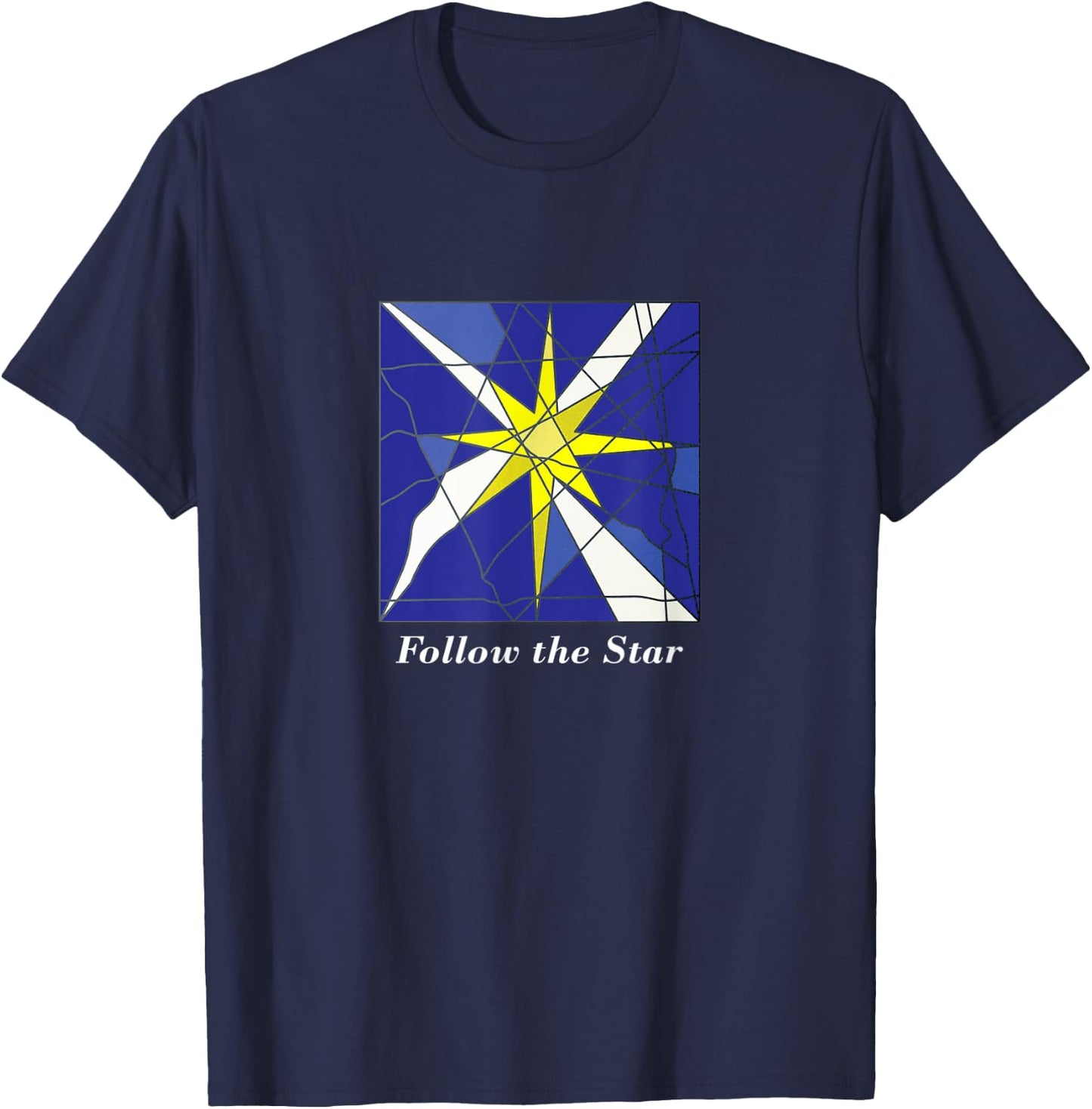 Stained Glass Style Star of Bethlehem Christmas T-Shirt - T-Shirt | Navy