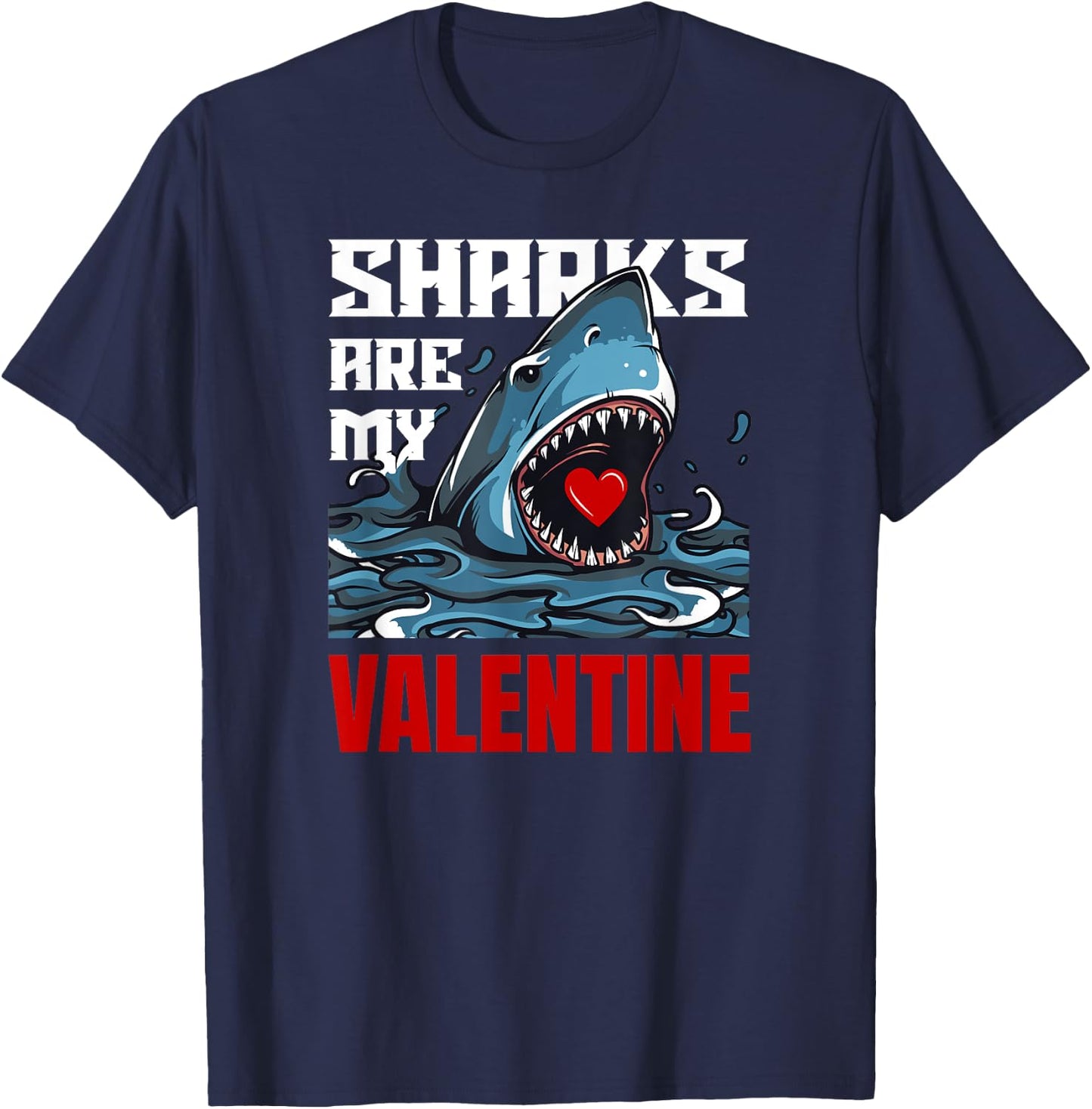 Sharks are my valentine funny vintage shark lovers gift T-Shirt - T-Shirt | Navy