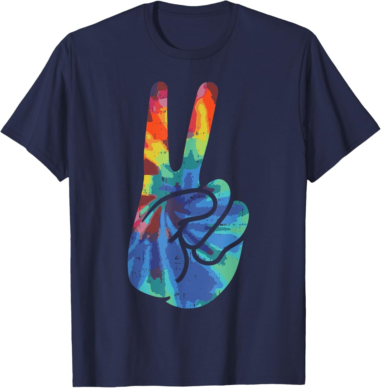 Peace Hand Sign Tie Dye Vintage Psychedelic Hippie Hippy T-Shirt - T-Shirt | Navy