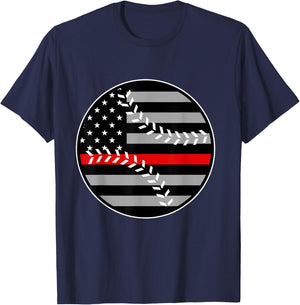 American Flag Red Line Baseball Patriotic Firefighter T-Shirt - T-Shirt | Navy