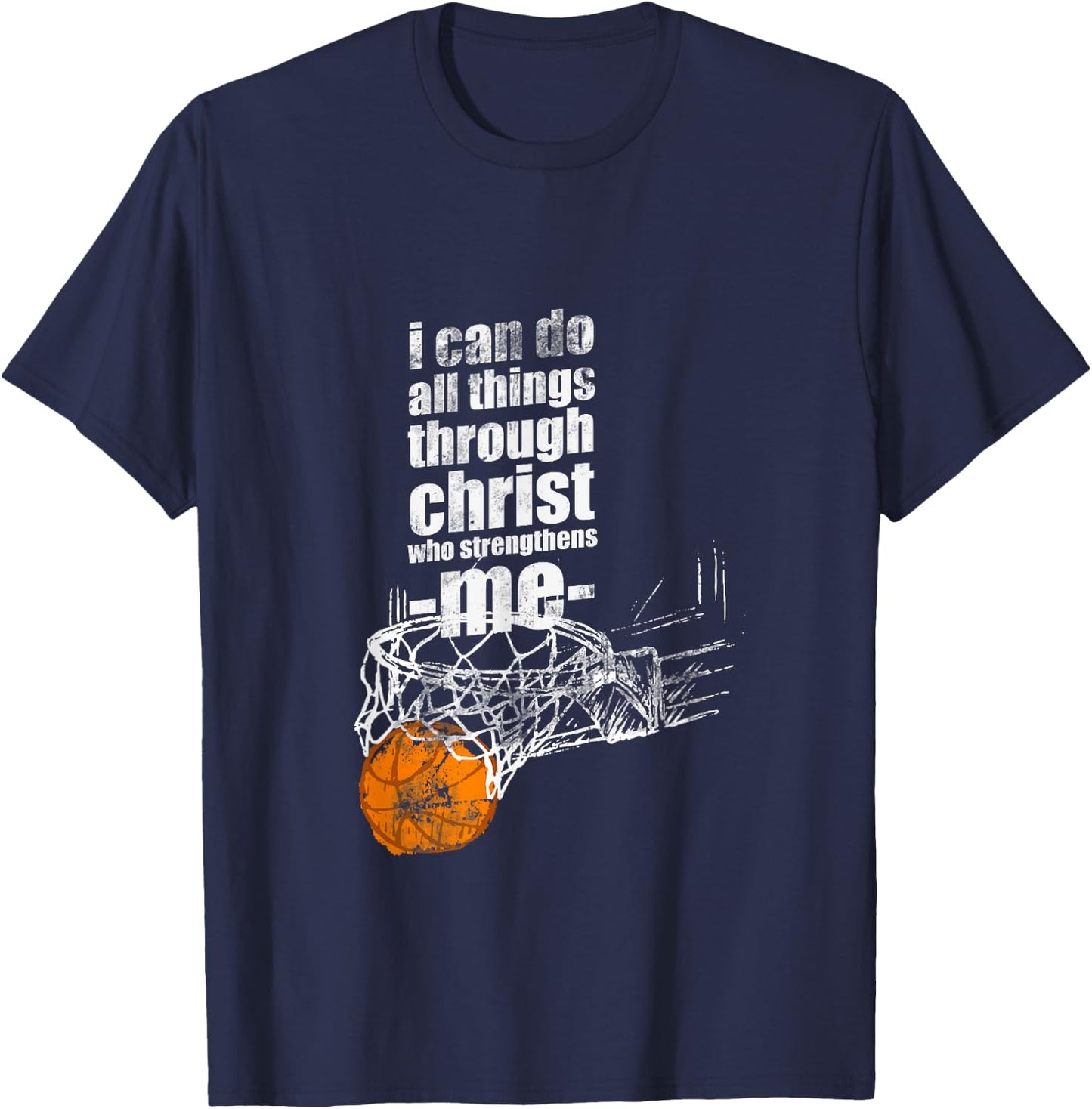 Christian Basketball I Can Do All Things Philippians 4:13 T-Shirt - T-Shirt | Navy