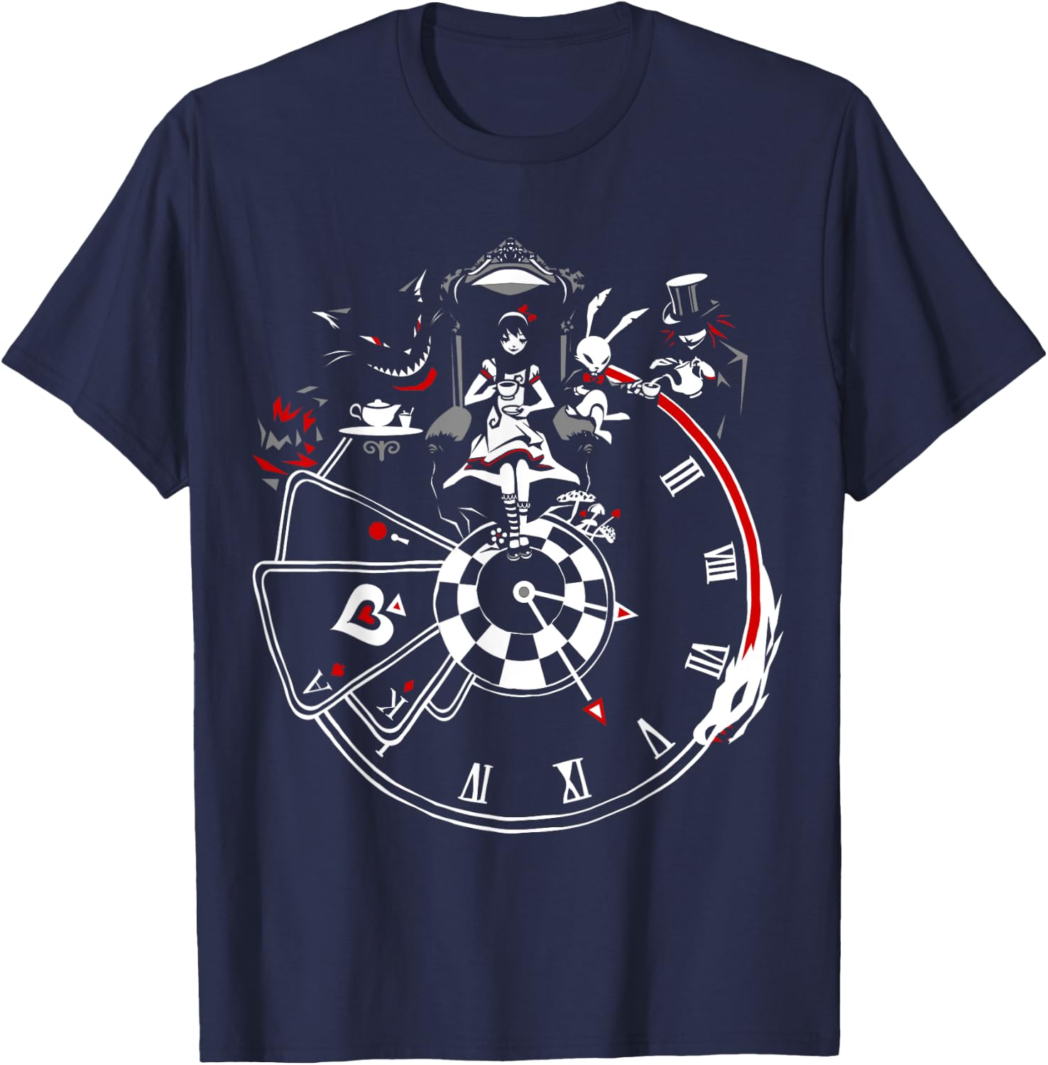 VampireFreaks Alice In Wonderland Clock T-Shirt - T-Shirt | Navy