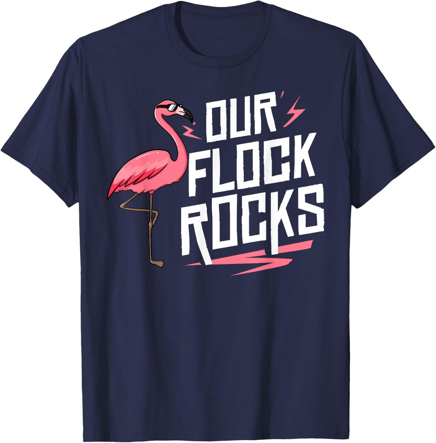 Our Flock Rocks Gift Pink Flamingo Women Men T-Shirt - T-Shirt | Navy