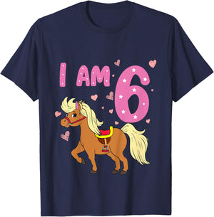 Pony Girl 6th Birthday Horse 6 Years Old Girls Pony Birthday T-Shirt - T-Shirt | Navy