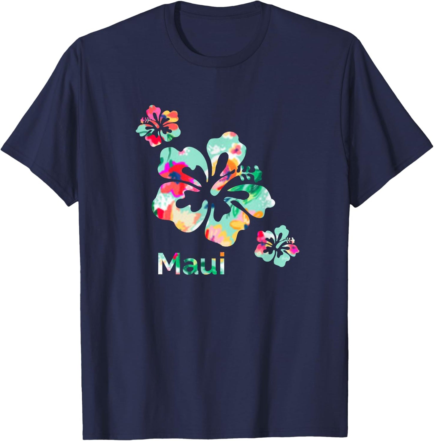 Maui T Shirt Hawaii Islands Hawaiian Hibiscus Flowers Surfer T-Shirt - T-Shirt | Navy