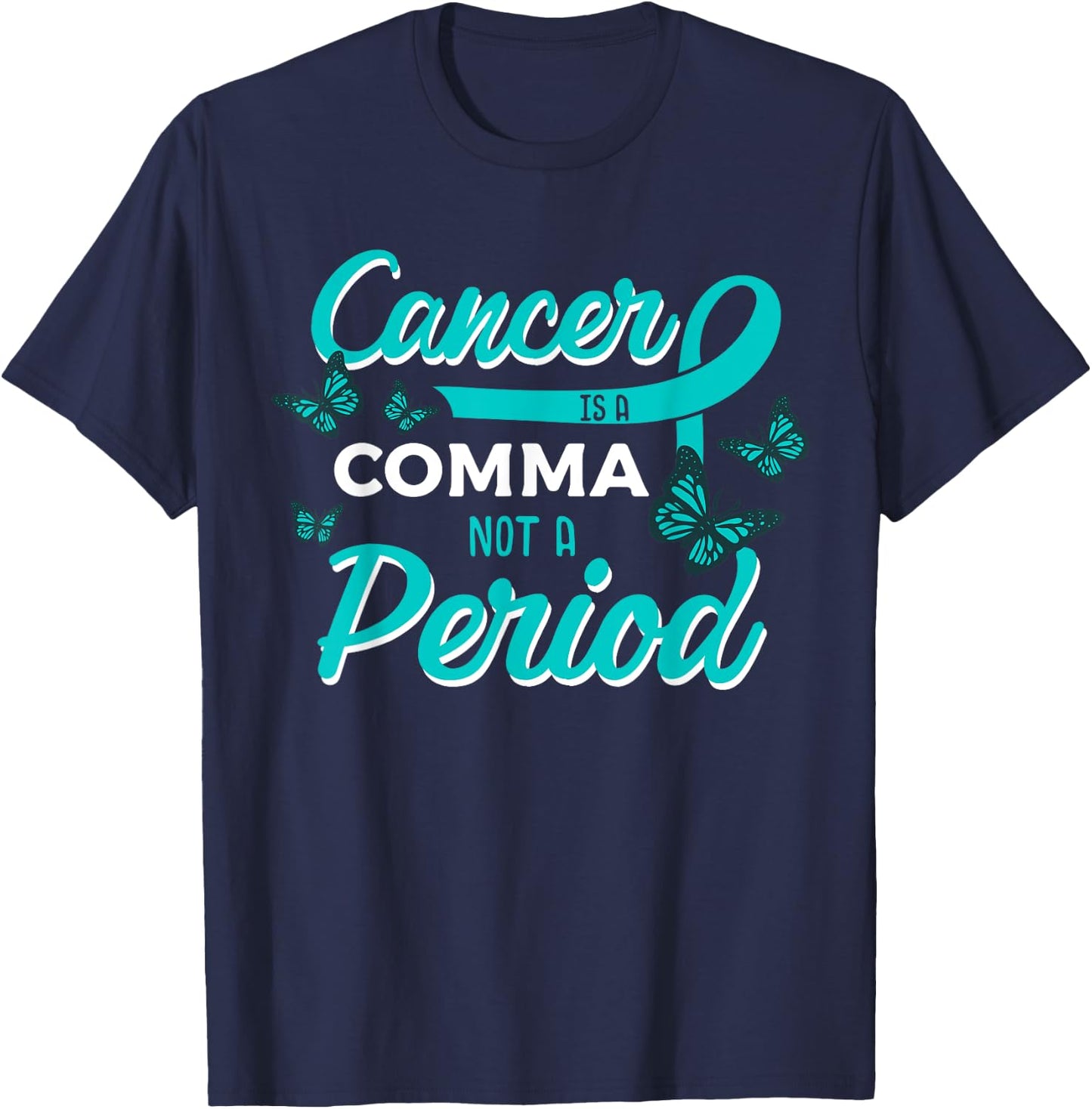 Ovarian Cancer Butterfly Teal Ribbon Gynecology Carcinoma T-Shirt - T-Shirt | Navy