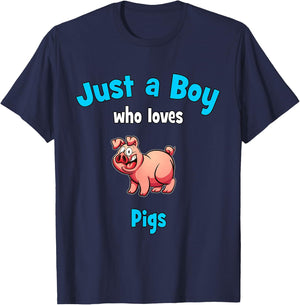 Pig Shirt for Boys | Children's Pig T-Shirt - T-Shirt | Navy