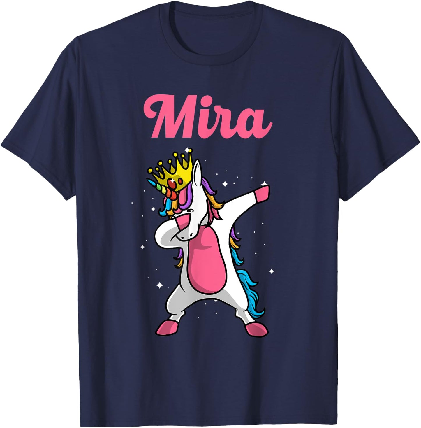 MIRA Name Personalized Birthday Dabbing Unicorn Queen T-Shirt - T-Shirt | Navy