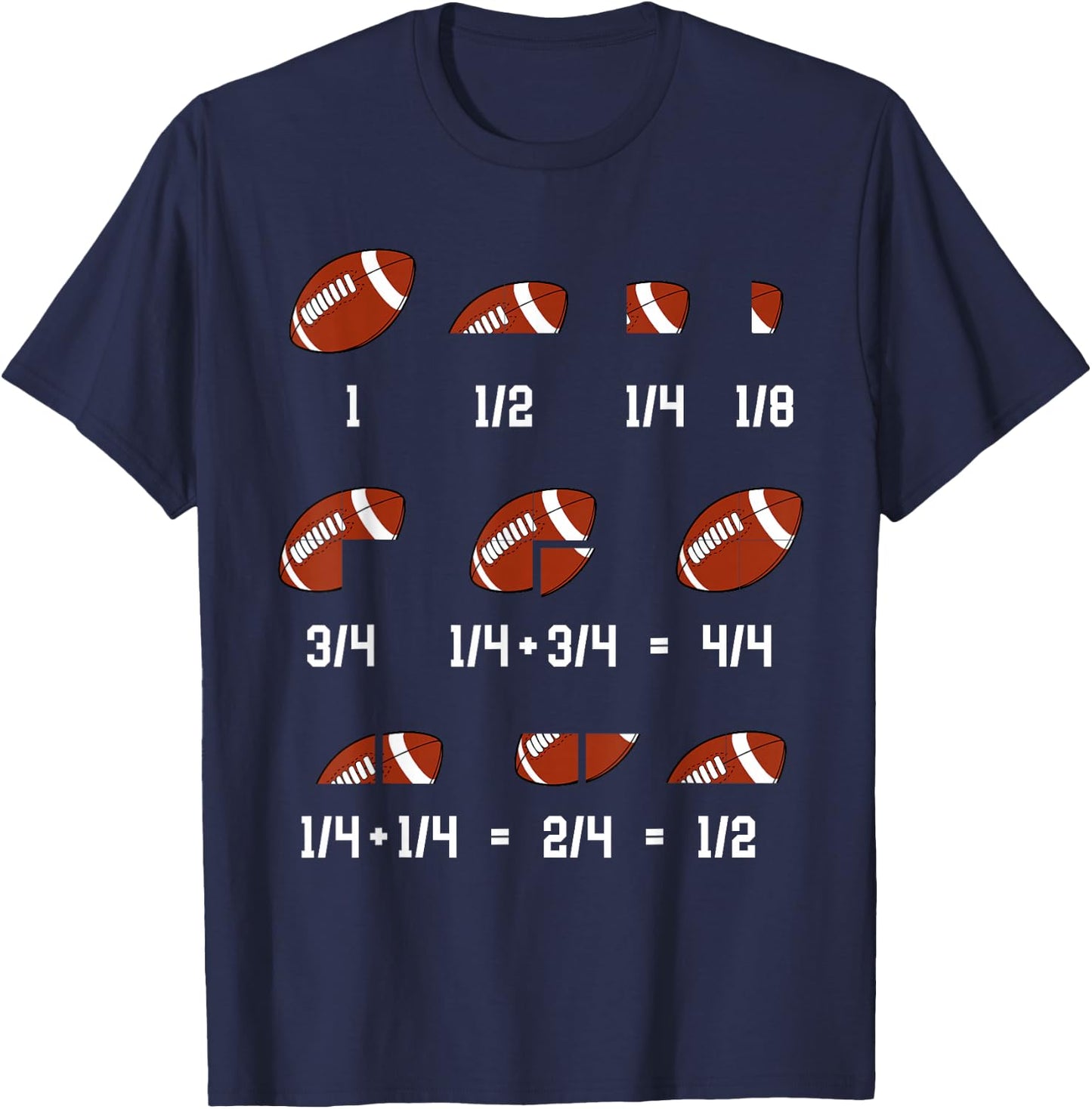 Math Fractions Mathematician Funny Football Math Teacher T-Shirt - T-Shirt | Navy