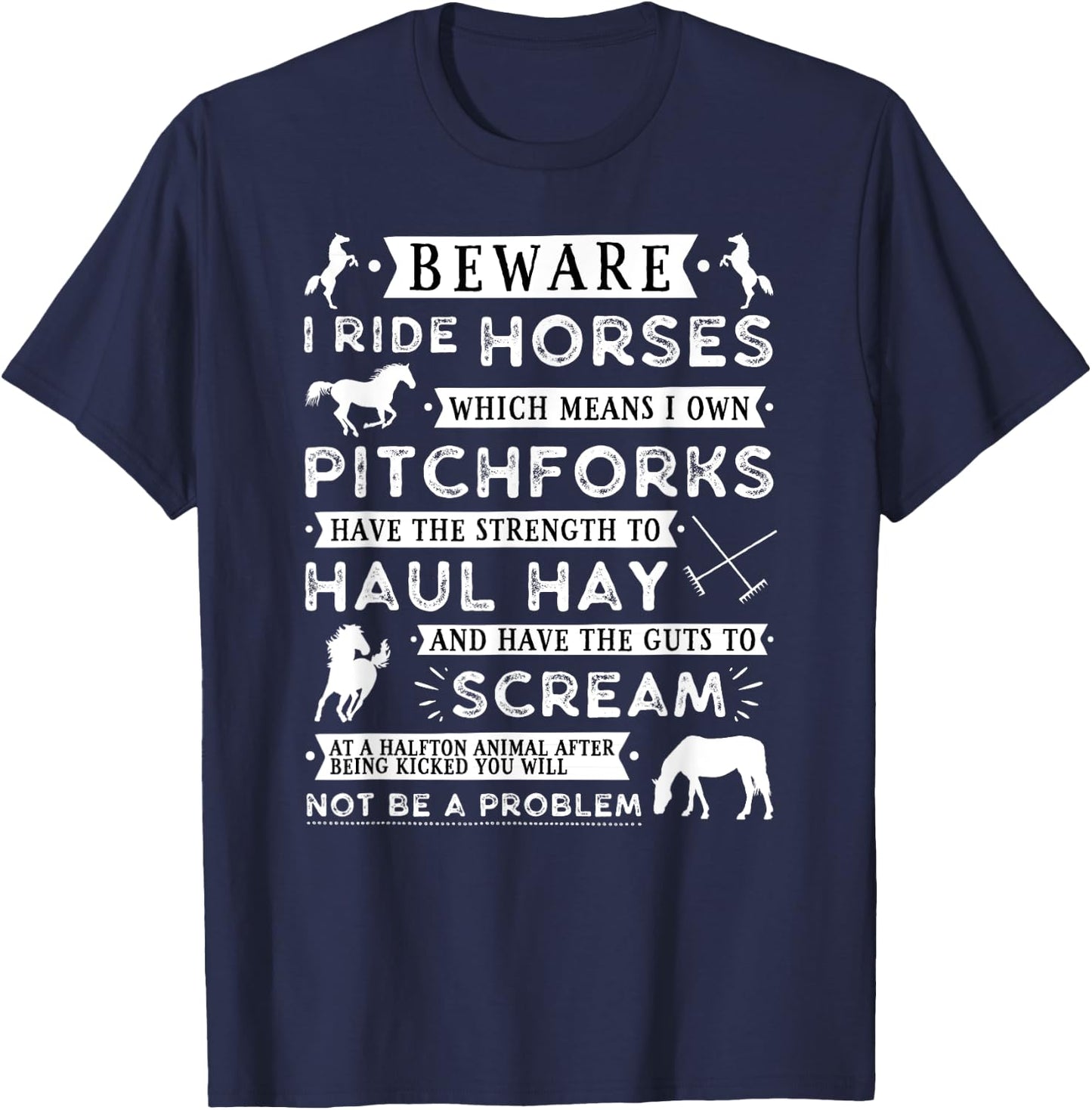 Beware I Ride Horse - Funny Horse Lover Girls Teen T-Shirt - T-Shirt | Navy