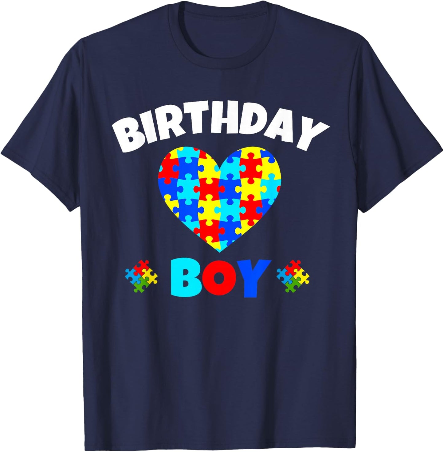 Birthday Boy Love Heart Autism Awareness Matching Family T-Shirt - T-Shirt | Navy