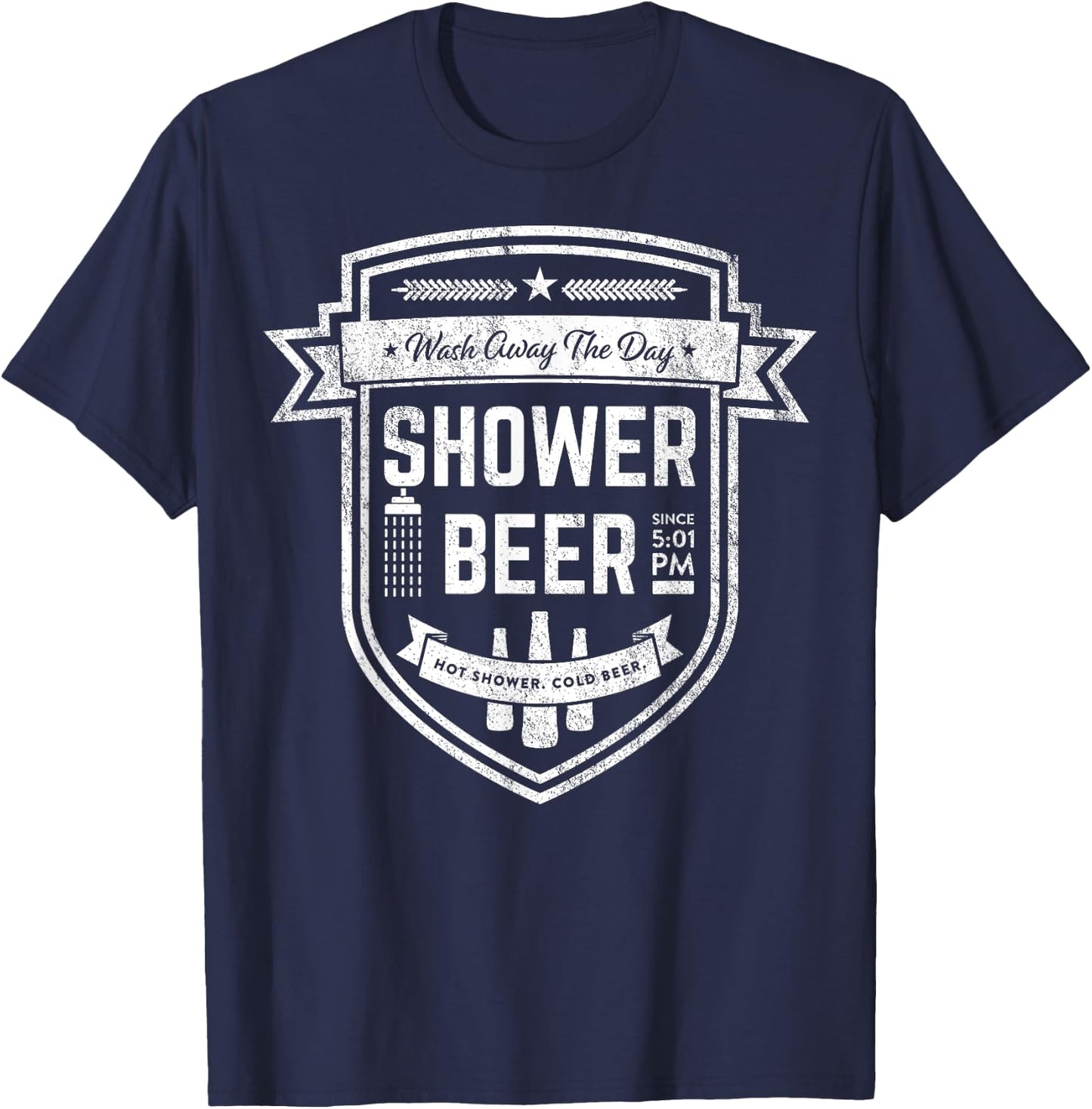 Shower Beer Meme Retro Logo Design Gift Beer Drinkers T-Shirt - T-Shirt | Navy