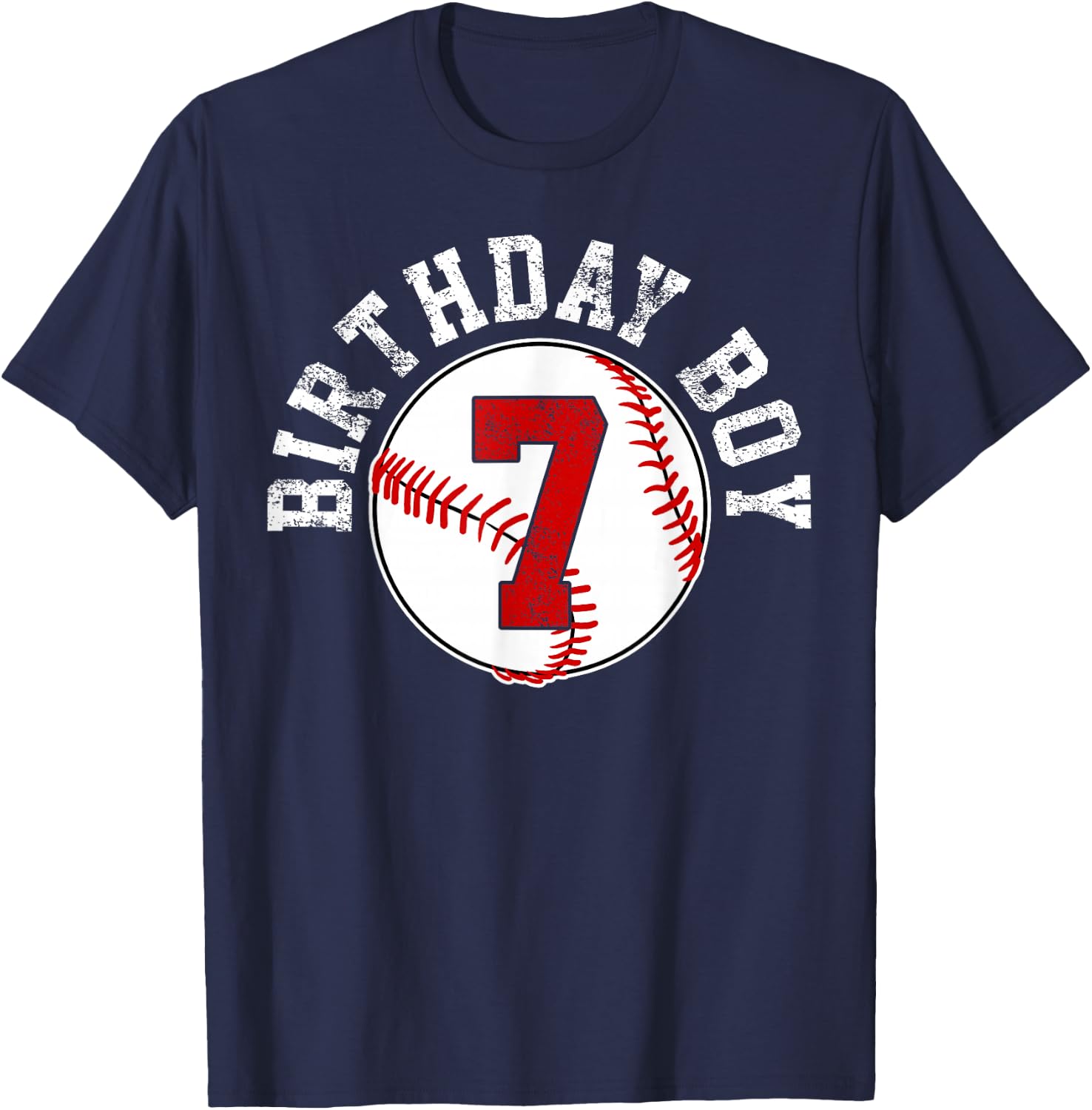 Baseball 7th Birthday Party 7 Years Old Gift T-Shirt - T-Shirt | Navy