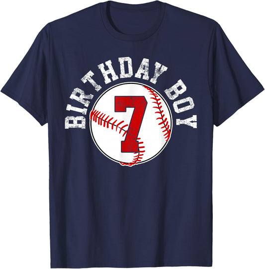 Baseball 7th Birthday Party 7 Years Old Gift T-Shirt - T-Shirt | Navy