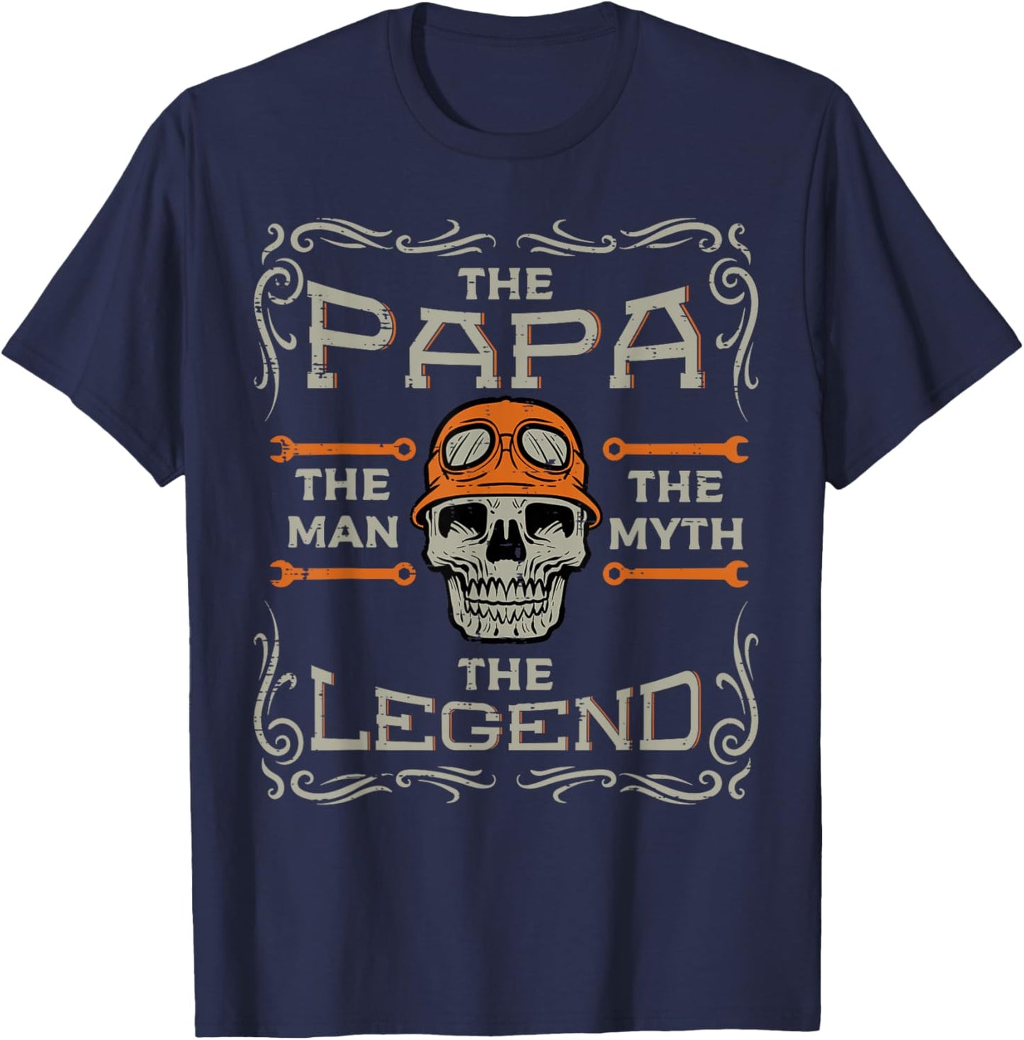 Biker Papa The Man Myth Legend Skull Fathers Day Dad Daddy T-Shirt - T-Shirt | Navy