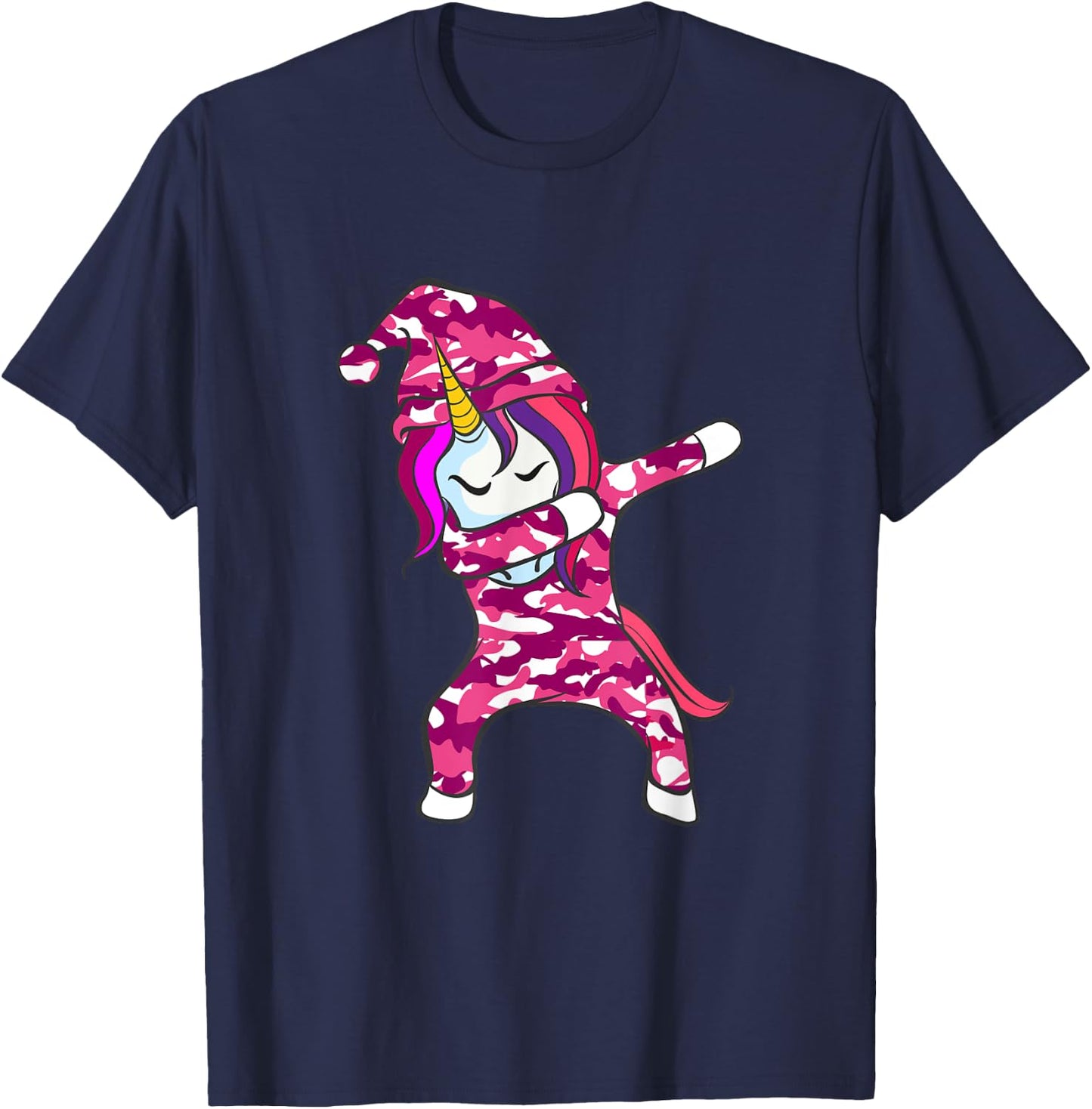 Pink Camo Unicorn Pink Camouflage dabbing unicorn T-Shirt - T-Shirt | Navy