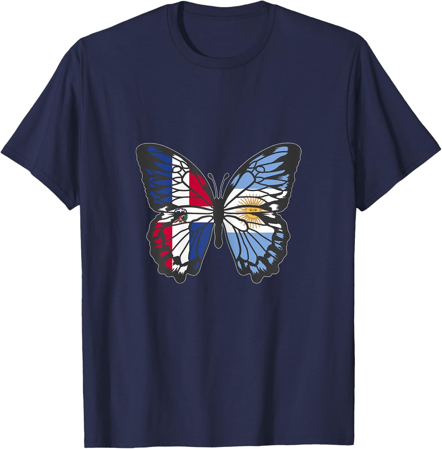 Dominican and Argentina Butterfly Half Dominican Argentinian T-Shirt - T-Shirt | Navy