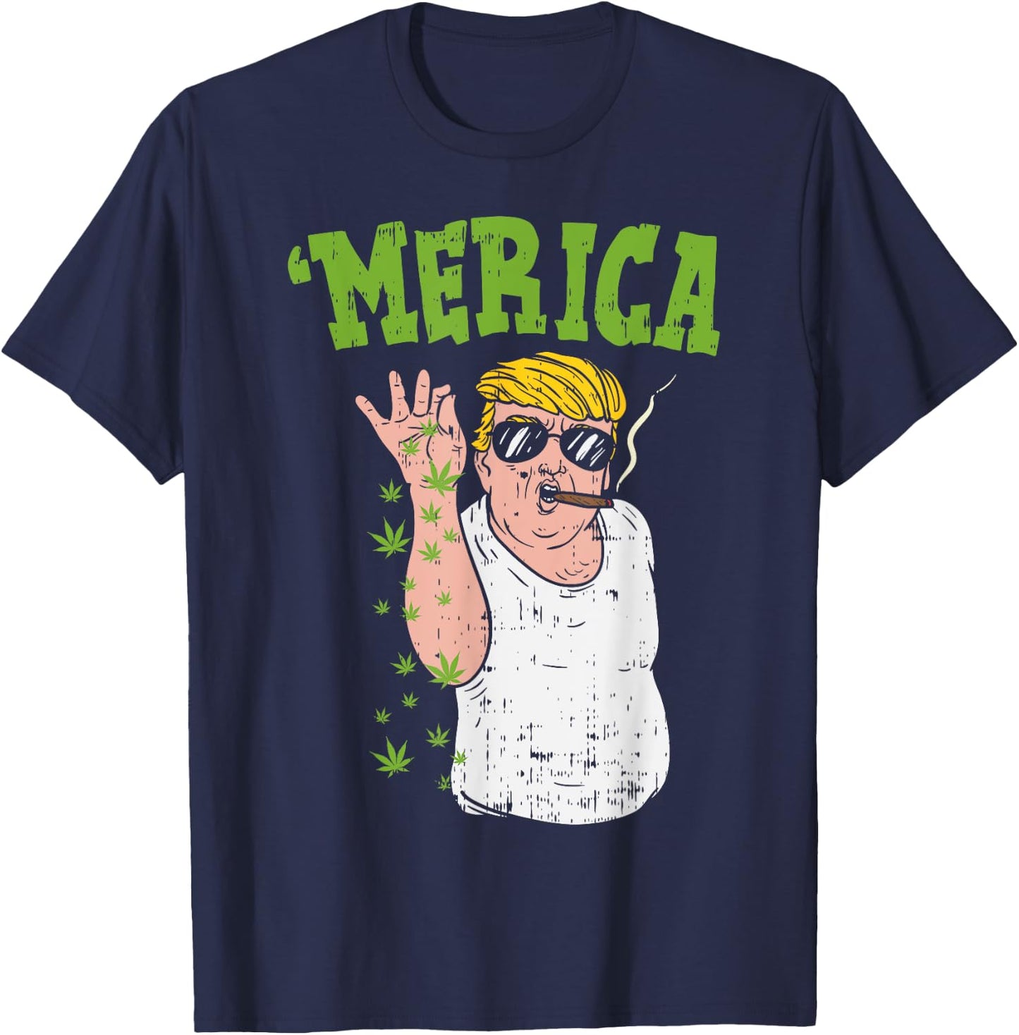 Merica Trump Bae Smoking Weed Cannabis Funny 420 Stoner Gift T-Shirt - T-Shirt | Navy