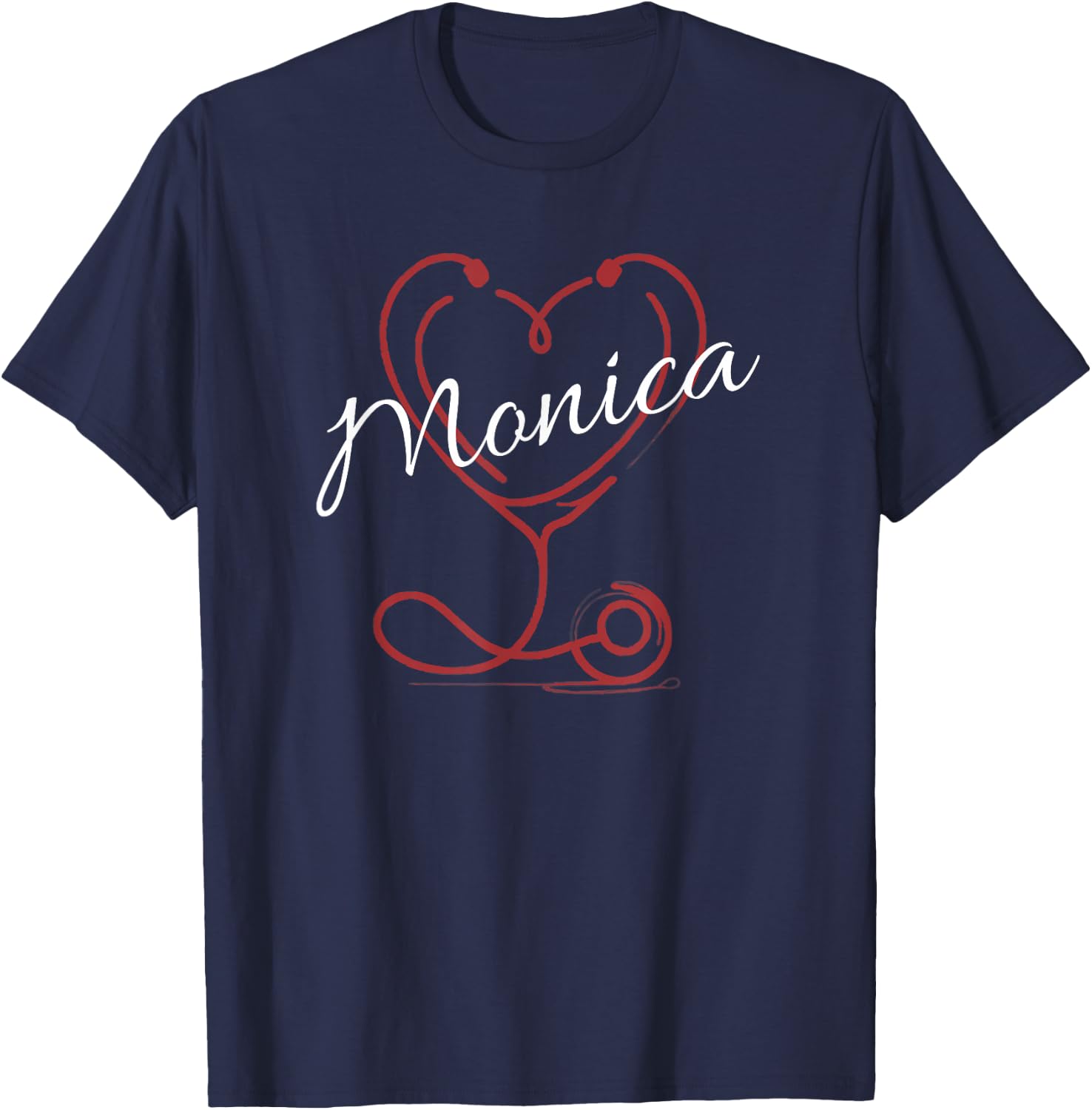 MONICA Nurse Gift Cute Doctor Designer Personalized Nurse T-Shirt - T-Shirt | Navy
