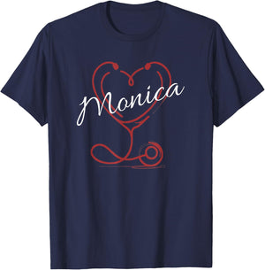 MONICA Nurse Gift Cute Doctor Designer Personalized Nurse T-Shirt - T-Shirt | Navy