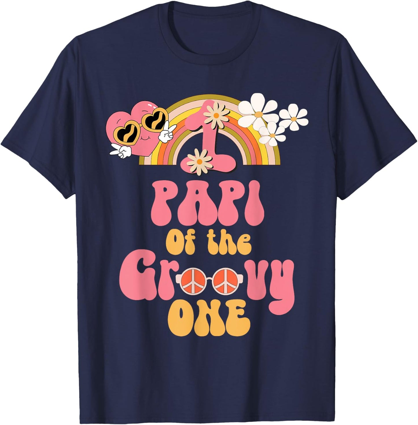 Papi of the Groovy one peace sign retro birthday matching T-Shirt - T-Shirt | Navy